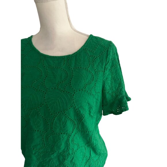 SKIES ARE BLUE Leaf Print Green Short Sleeve Top Size Small - Picture 5 of 6